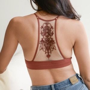Rust Boho Sheer Lace Tattoo Floral Bralette